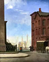 Death and Transfiguration (A Scene in Brooklyn Heights) by Harry Lane, oil on panel, sold Nov 2024