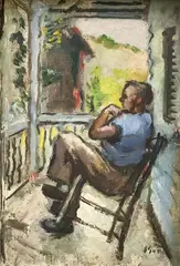 On the Porch by Bernard Gussow, oil on canvas, sold Nov 2024