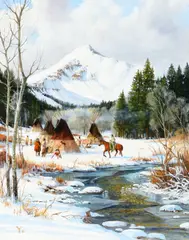Indian Camp in Winter by William Rushing, oil on canvas, sold Nov 2023