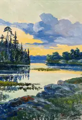 Evening Light Over Lake by Birger Sandzén, 1906, oil on canvas, sold Nov 2023