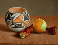 Bowl with Peppers & Onion by William Acheff, oil on canvas, sold Nov 2024