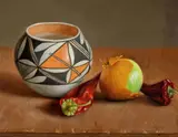 Bowl with Peppers & Onion by William Acheff, oil on canvas, sold Nov 2024