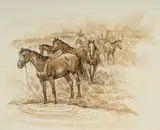 Escapees by Joe Beeler, mixed media on paper, sold Nov 2024