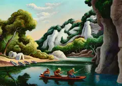White Bluffs, Buffalo River by Thomas Hart Benton, 1973, tempera on board, sold Nov 2024