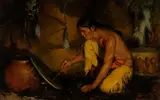 Painting the Shield by Marilyn Bendell, 1989, oil on canvas, sold Nov 2024