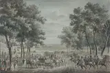 Cavaliers et promeneurs saluant un équipage princier by Carle Vernet, Plume et encre noire, aquarelle, sold Dec 2015