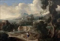 Promeneur et son chien dans un paysage by Gaspard Dughet, Toile, sold Dec 2015