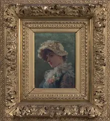 Figure de jeune fille aux fleurs by Edoardo Tofano, Panneau, sold Dec 2015