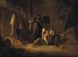 Jeunes enfants jouant dans une chaumière by Isaac van Ostade, Panneau parqueté, sold May 2010