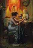 Jeune femme à la lecture by Max Carlier, Toile, sold May 2010