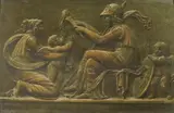 Minerve jouant avec des putti by Piat Joseph Sauvage, Panneau de chêne, préparé, une grisaille, sold Dec 2009