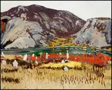 The Lost Lambs / View of the Mountains (verso) by Christopher Huntington, 1979, oil on board, sold Jan 2016