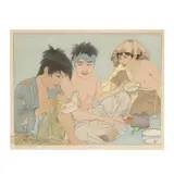 Le Repas des Mendiants, Seoul, Corée by Paul Jacoulet, Woodcut print in colors on metallic ground, sold Oct 2020