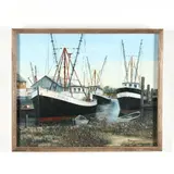 Three Fishing Vessels Docked at a Marina by Donald Bryan, Oil on linen, sold Oct 2020