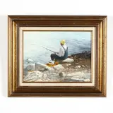 River Fishing by Ronald Lewis, Oil on panel, sold Oct 2020