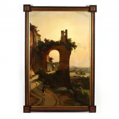 Landscape with Figures and Ruins by Prosper Barbot, Oil on canvas, sold Oct 2020