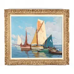 Sailing Rigs at Port by Paul André Jean Eschbach, Oil on canvas, sold Oct 2020