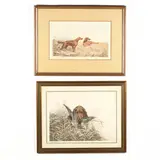 Two Irish Setters and Bird Dog by Léon Danchin, Hand-colored etchings, sold Oct 2020