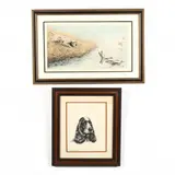 Cocker Spaniel and Setter and Young Ducks by Léon Danchin, Hand-colored etchings, sold Oct 2020