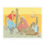 Waiting for the Shrimp Boat by Claude Howell, Serigraph in colors, sold Sep 2020