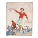 Woman Waving by the Shore by Frank Schoonover, Gouache and graphite on illustration board, sold Sep 2020