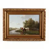 Cattle Watering by Adriaan Marinus Geijp, Oil on canvas, sold Aug 2020