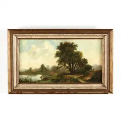 Landscape with Cows and Cowherd by Willem Hendriks, Oil on canvas, sold Aug 2020