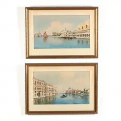 Two Venetian Canal Views by A. Presti, Watercolor, sold Aug 2020