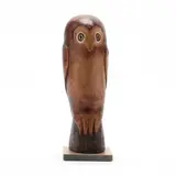 Folk Art Carved Owl by William Mangum, A guardian figure of carved and painted wood attached to a square base, sold Aug 2020