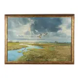 Marshland Scene with Geese in Flight by Hans C. Michelsen, Oil on canvas, sold Aug 2020