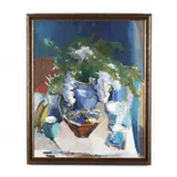 Still Life with Flower Pots by Gloria Chabot, Oil on board, sold Aug 2020