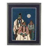 Crow Indian Family by Kevin Redstar, Silkscreen print in colors, sold Aug 2020