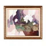 Still Life with Hydrangeas by Jill Troutman, Acrylic on canvas with collaged tissue paper, sold Aug 2020