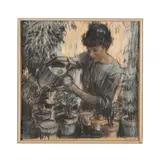 Drawing of Woman Watering Potted Plants by Don Neiser, Graphite and whitening on buff colored paper, sold Aug 2020