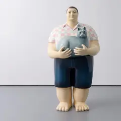 Fat Man With Cat by Sergio Bustamante, Sculpture, sold Oct 2026