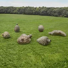 Fruit Bottles (in six parts) by Tony Cragg, 1989, patinated bronze, sold Apr 2024