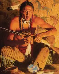 Sacred Feathers by David Mann, Oil on canvas, sold Apr 2024