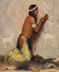 The Sculptor by Eanger Irving Couse, Oil on canvas, sold Apr 2024