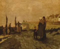 French Fishing Scene by Eanger Irving Couse, Oil on board, sold Apr 2024