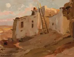 New Mexico Pueblo Walpapi by Eanger Irving Couse, Oil on canvas mounted to board, sold Apr 2024