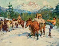 Packing Out by Frank B. Hoffman, Oil on board, sold Apr 2024