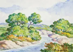 Riverbend, Smoky River by Birger Sandzén, Watercolor, sold Apr 2024
