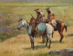 Wolf Men by Frank Hagel, Oil on board, sold Aug 2024