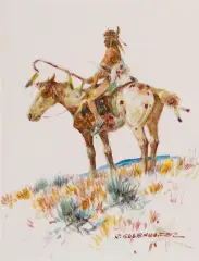 Native American on Horseback by Nick Eggenhofer, Watercolor, sold Aug 2024
