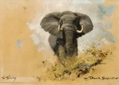 Elephant by David Shepherd, Oil on canvas, sold Aug 2024