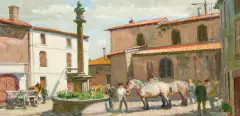 Village in Put de Dome by Robert Lougheed, Oil on board, sold Aug 2024