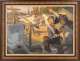 illustration of a gold mining camp by Tom Lovell, oil on canvas, offered Jan 2013