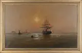 seascape with an American frigate off the Delaware coast by Alexander C. Stuart, oil on canvas, sold Jan 2013