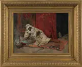 of a Middle Eastern gentleman charming a snake by Vicente March, oil on canvas, sold Jan 2013
