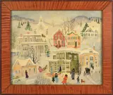 winter town scene by Jeanne Davies, oil on canvas, sold Jan 2013